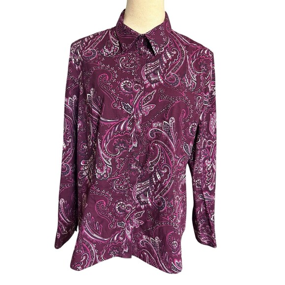 TALBOTS Womens Size 16 Button Down Blouse Paisley Long Sleeve Shirts Stretch - Picture 1 of 9